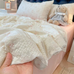 3/4Pcs Princess Style Floral Lace Bedding Set
