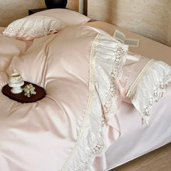 600TC Egyptian Cotton Romantic Lace Ruffles Princess Bedding Set