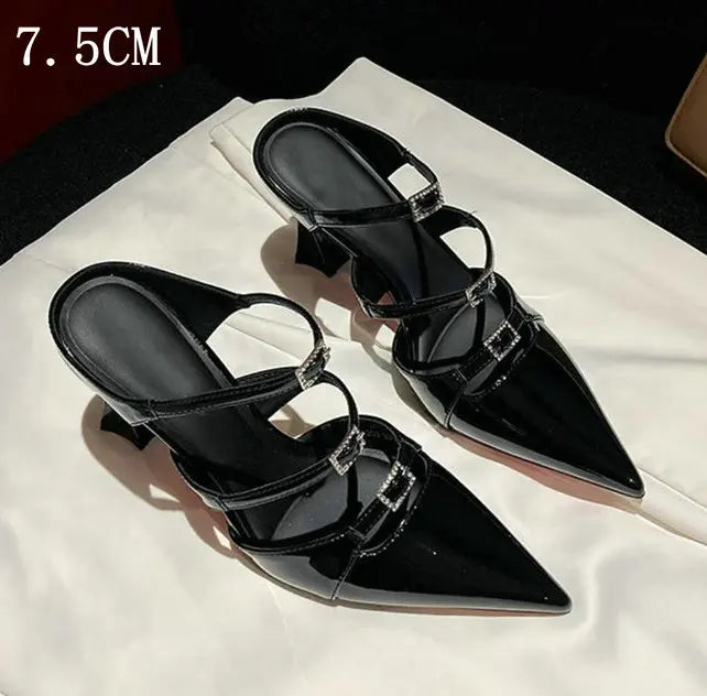 Style Pointed Toe Beaded Patent Leather High Heel