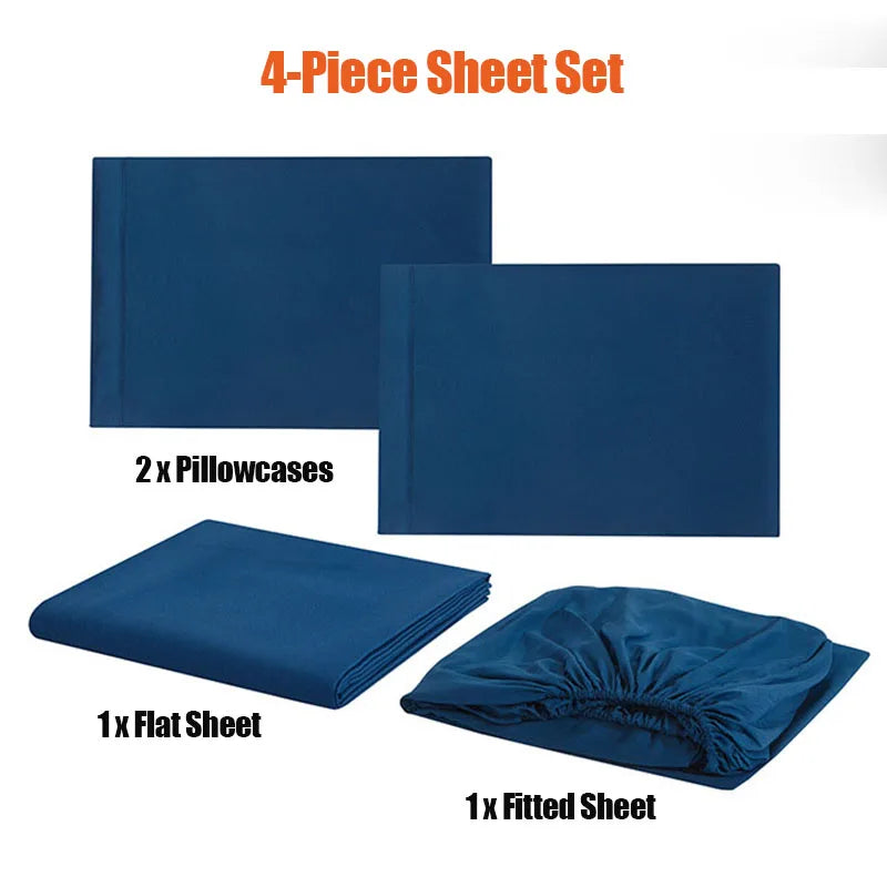 Solid color bed linen set sheets full sets mattress cover flat and fitted sheet with pillowcases Twin Full Queen King Size