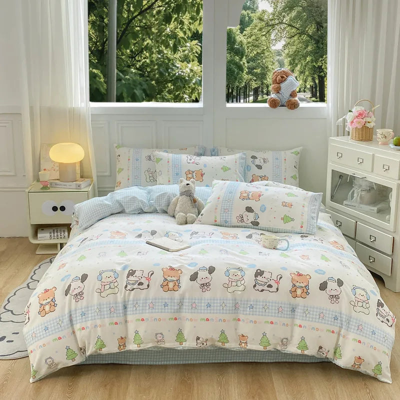 Cotton 4 Piece Bed Set Soft Breathable Bedding