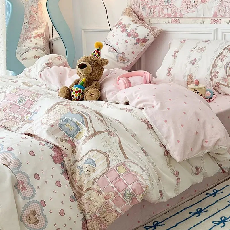 Cream Blue Bedding Set