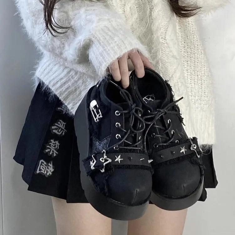 Punk Metal Chain Chunky Platform Ankle Boots