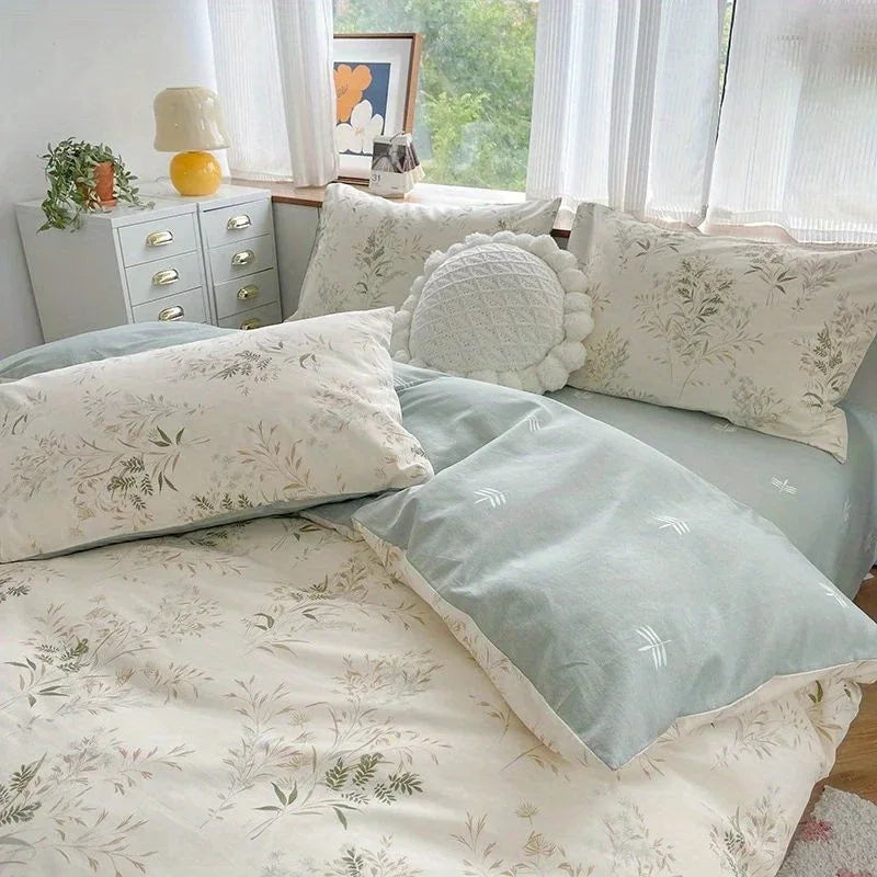 Purple Floral Duvet Cover Set Single Queen Size Girls Flat Sheet Pillowcase No Filler Ins Korean Home Bedding Set