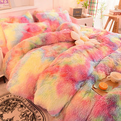 3Pcs Super Shaggy Coral Fleece Warm Cozy Princess Bedding Set