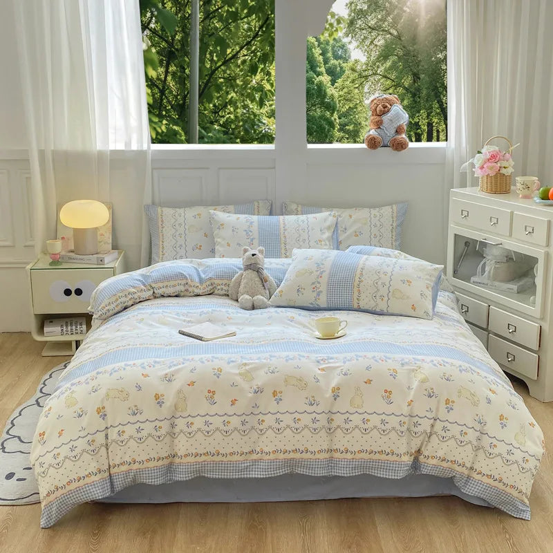 Cotton 4 Piece Bed Set Soft Breathable Bedding