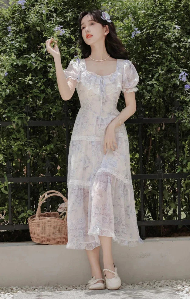 Lily-Blue Rose Cottagecore Princess Dress