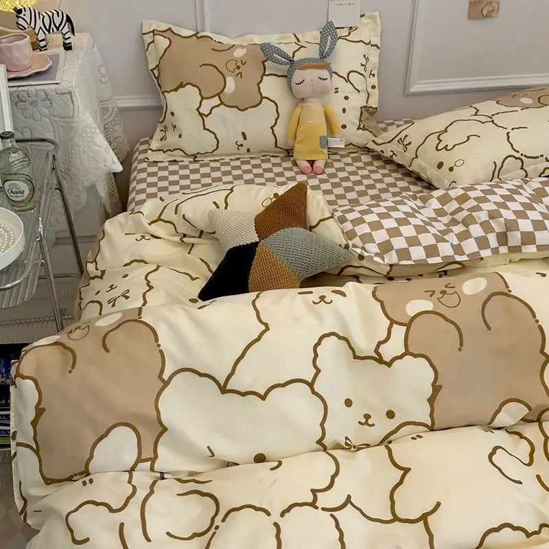 Cute Duvet Cover Set Flat Sheet Pillowcase No Filler Fashion Twin Double Queen Size Kids Adult 2024 Bedding Linens