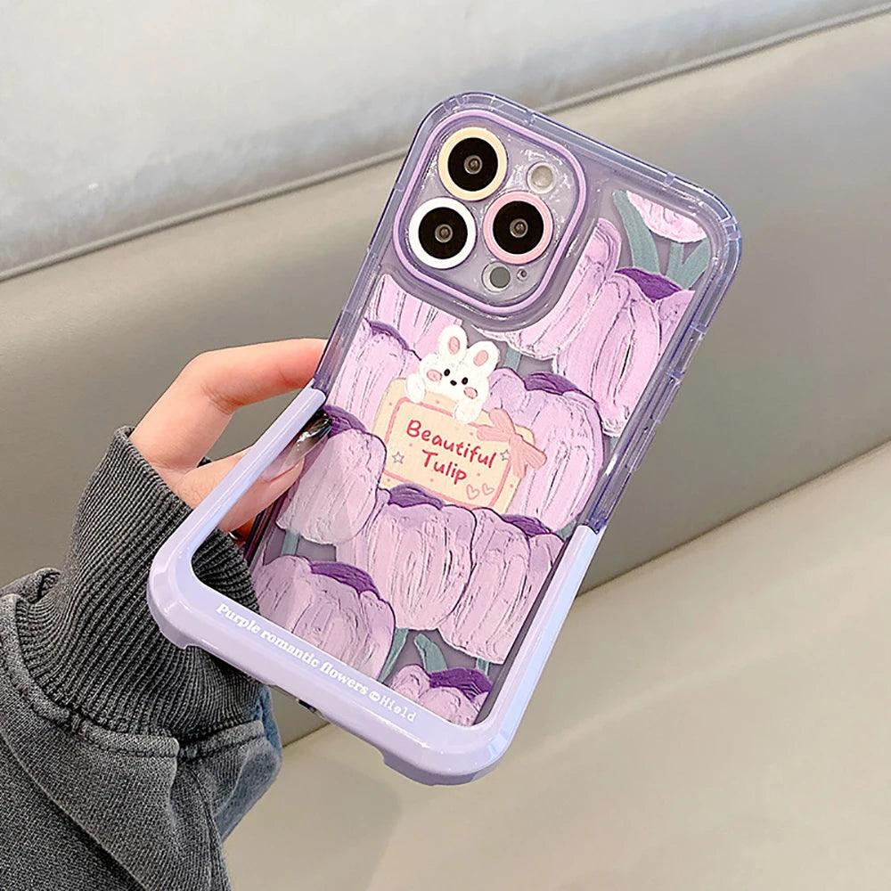 Bunny Purple Cute Phone Cases For iPhone 14 Pro Max 13 11 12 14 Plus - With Holder