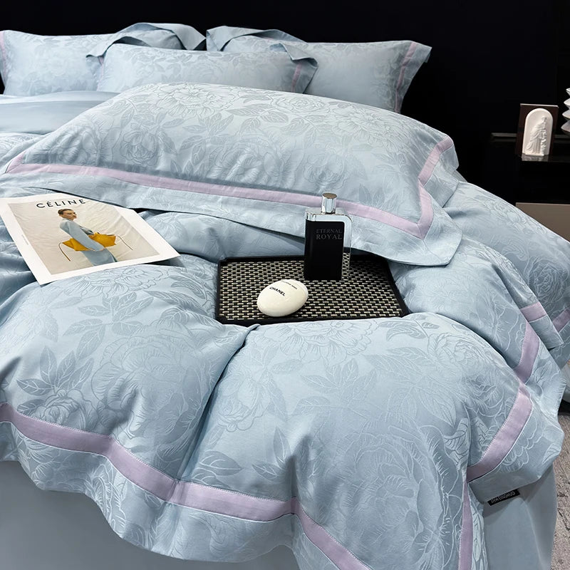 600TC Egyptian Cotton Flowers Jacquard Luxury Queen King Size Bedding Set