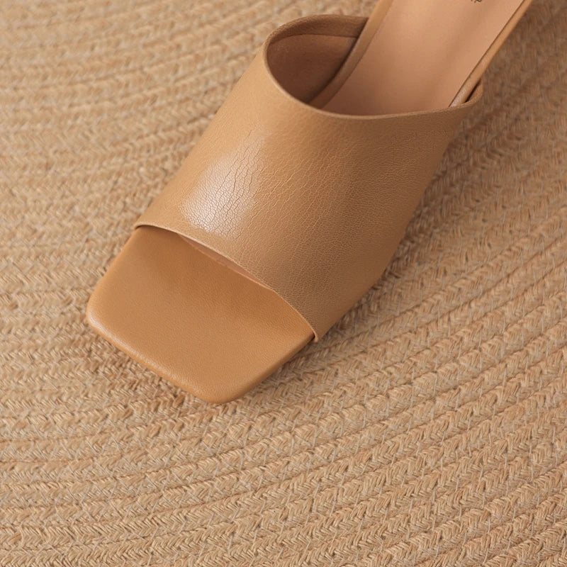 sheepskin square toe gold-plated middle Heel