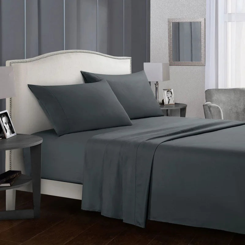 Solid color bed linen set sheets full sets mattress cover flat and fitted sheet with pillowcases Twin Full Queen King Size