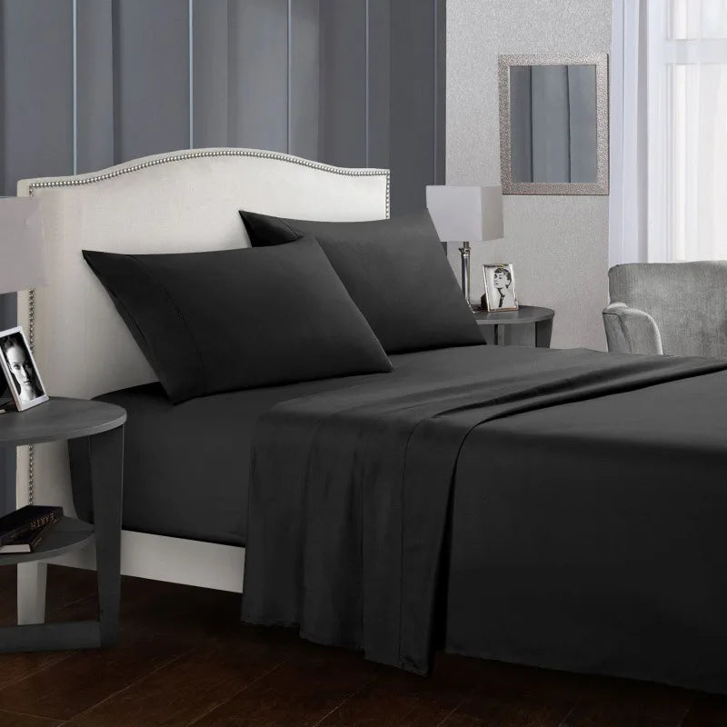 Solid color bed linen set sheets full sets mattress cover flat and fitted sheet with pillowcases Twin Full Queen King Size