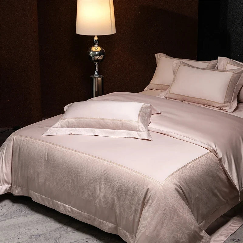 Satin Jacquard 1000TC Egyptian Cotton Luxury Champagne Bedding Set