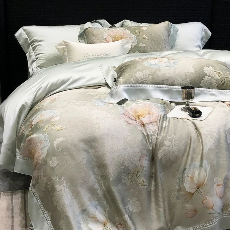800TC Lyocell Eucalyptus Fiber Soft Silky Cooling Flowers Prints Bedding Set