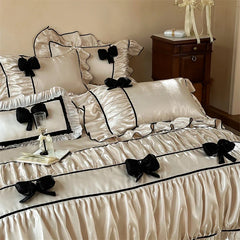 Vintage French Ruffled Ruffles Bow Bedding Set