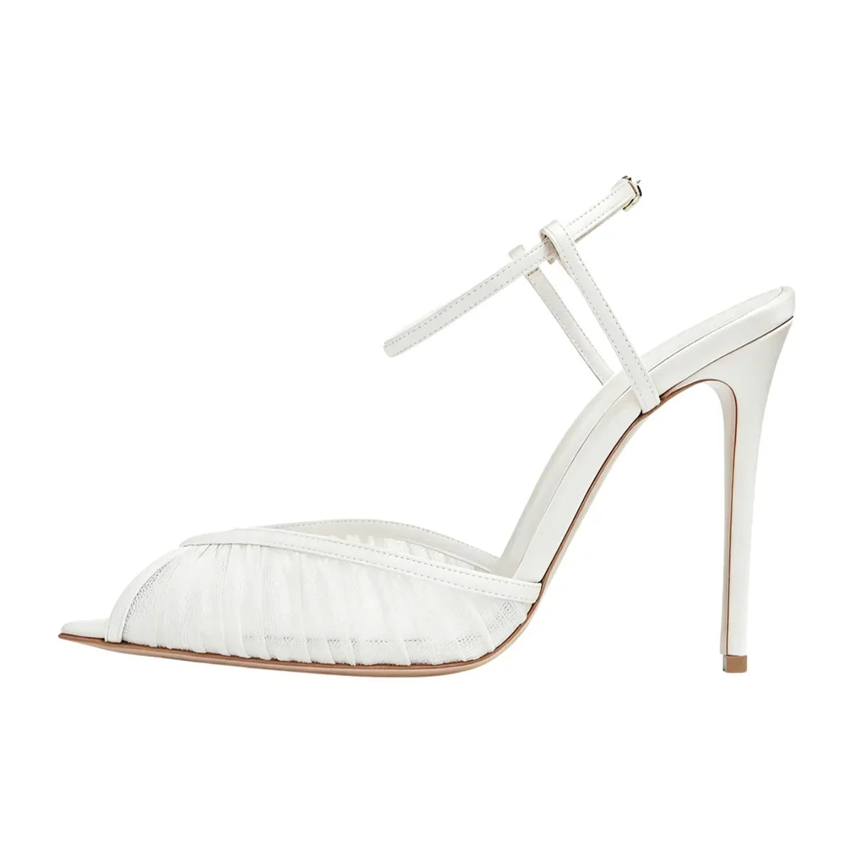 white Mesh Pleated Wedding Shoes