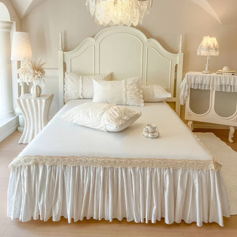 4/6Pcs Cream White Pink Princess Wedding Bedding Set