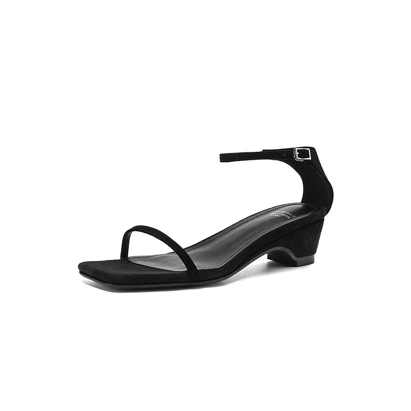 leather cowhide sheep suede square toe elastic middle Heel