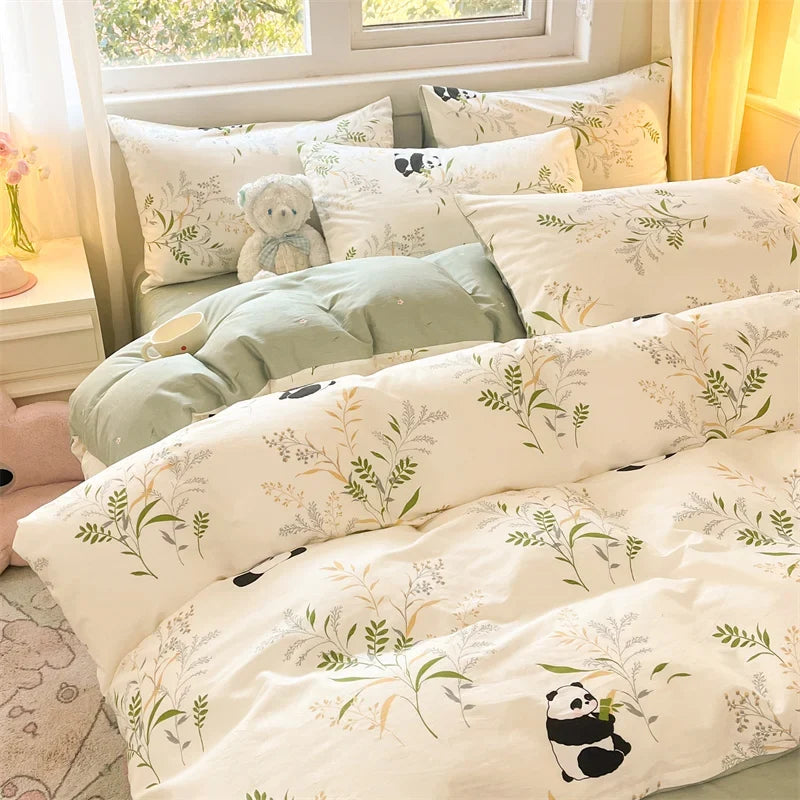 Spring 100% Cotton Duvet Cover Set Fashion Floral Printed Queen Bedding Set