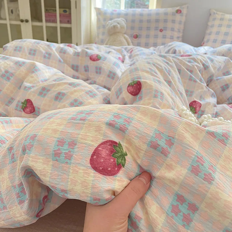 3/4Pcs Set Floral And Polka Dot Print Styles Duvet Cover Bed Sheet Pillowcase Full-Size Bedspread Set 1.5-Sleeper Bedding Set