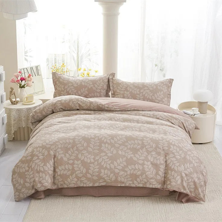 100% Cotton 4 Piece Bed Sheet Set Pure Cotton Simple Design Double Bedding Set