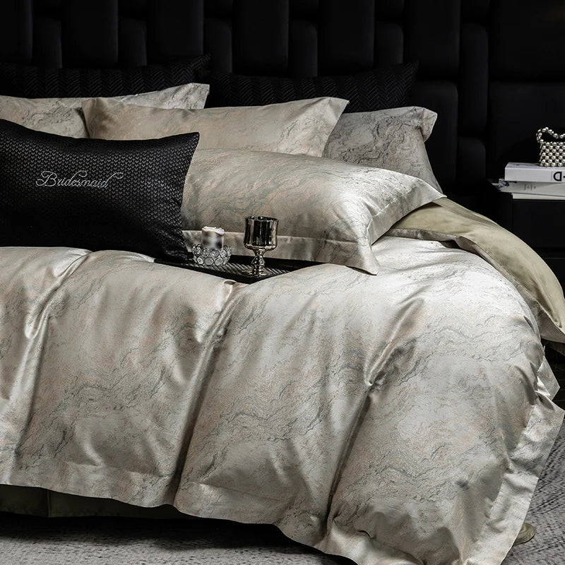 600TC Lyocell Cotton Flowers Jacquard Soft Silky Bedding Set