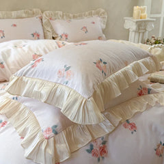 100% Cotton French Cottage Rose Print with Ruffle Trim Princess Bedding Set