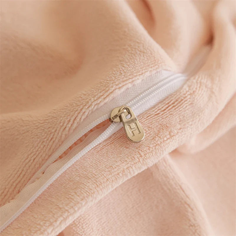 Pink Flowers Embroidery Lace Ruffles Velvet Luxury Bedding Set