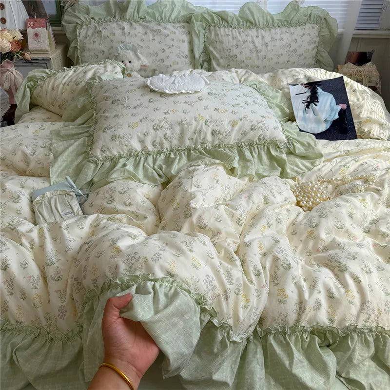Korean Princess Style Floral Ruffles Bedding Set