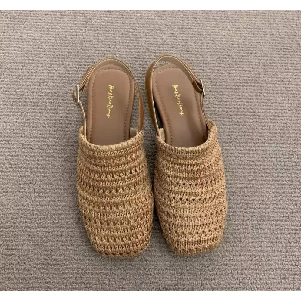 Cover Toe Weave Women Gladiator Flats Sandals