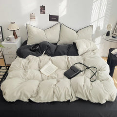 Solid Color Soft Duvet Cover Set Skin Friendly Washable Cotton Queen Bedding Set
