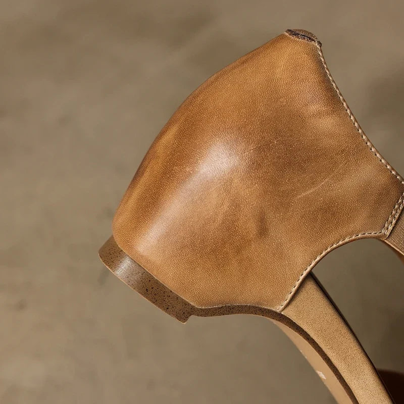 cowhide square toe cross strap high Heel