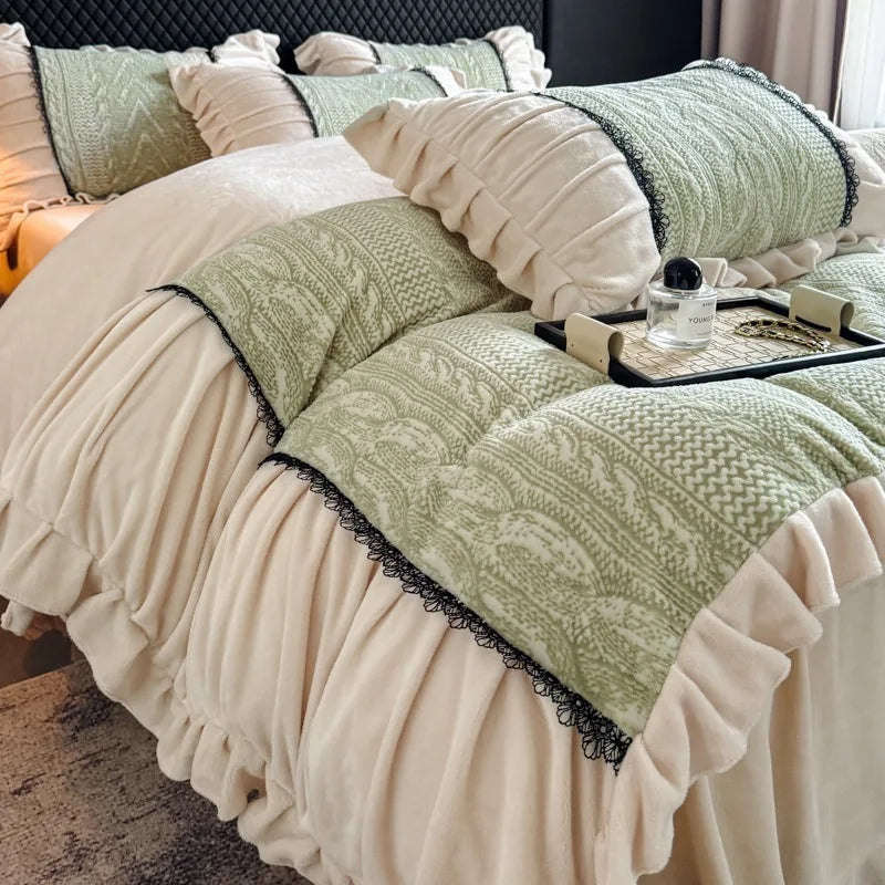French Princess Style Velvet Duvet Cover Set Thick Coral Velvet Double-sided Plush Bedding Set