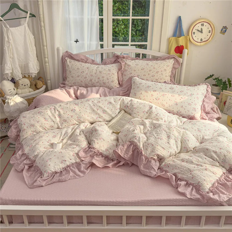 3/4Pcs Korean Princess Style Ruffles Bedding Set