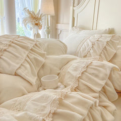 Romantic Three Layer Lace Ruffles Velvet Winter Warm Thickened Princess Bedding Set