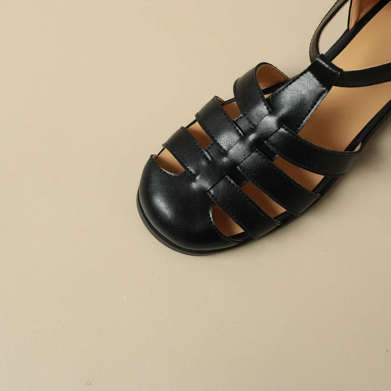 Round Head Leather Comfortable Low Heel