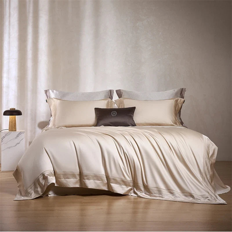 Luxury Lyocell Cotton Butterfly Jacquard Bedding Set, Soft Silky Duvet Cover Set, Pillowcases, Bed Sheet/Fitted Sheet, 4Pcs