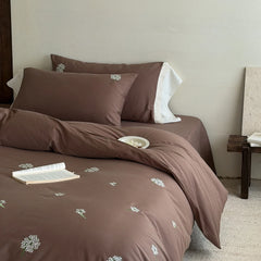 Flowers Embroidery Washed Cotton Soft Bedding Set
