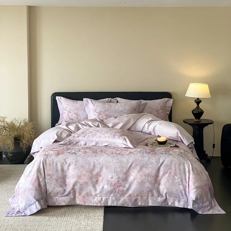 Premium 1000TC Egyptian Cotton Flower Digital Printing Soft Silky Bedding Set