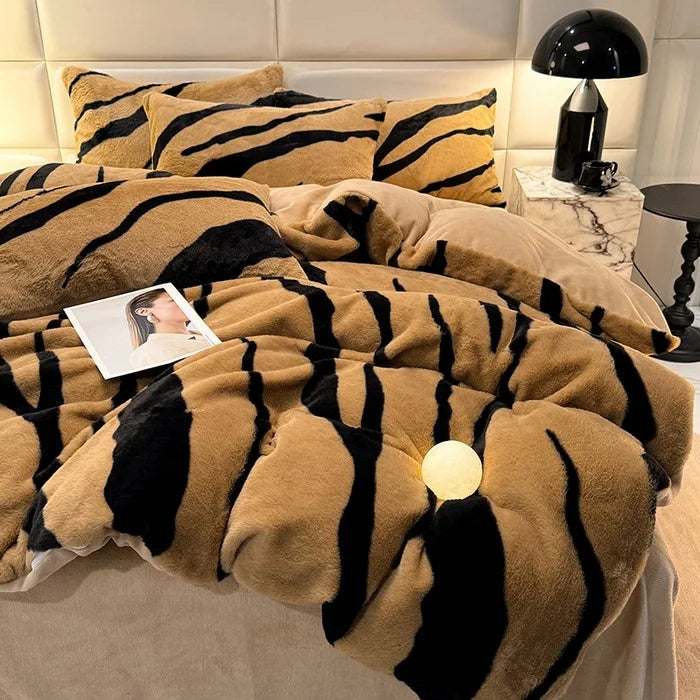 Winter Thick Warm Imitation Rabbit Fur Bedding Set