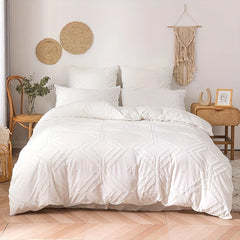 Bohemian Grid Tufted Duvet Cover Set All Season Comfortable Soft Comforter Cover Solid Geometric Texture Bedding Set