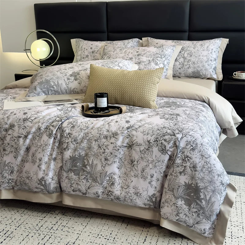 1000TC Egyptian Cotton Flowers Print Luxury Digital Printing Bedding Set