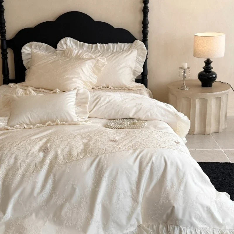 French Exquisite Style Bedroom Tencel Cotton Bed Four Piece Set Pure Cotton Duvet Cover Butterfly Embroidery Jacquard Bed Cover