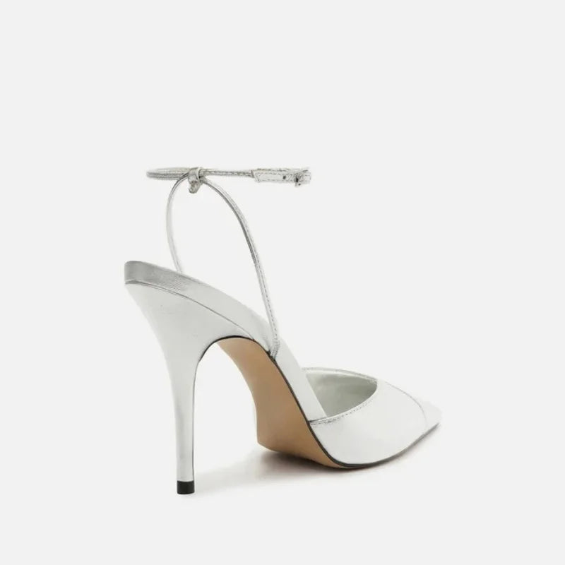 Silver Patent Leather One Word Buckle Sandals