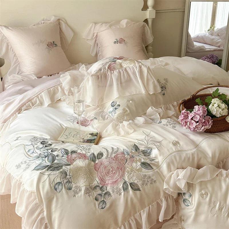 100% Cotton Floral Embroidery Bedding Set
