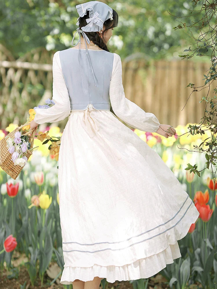 Strawberry Garden 3-Piece Set Cottagecore Dress with Head Scarf