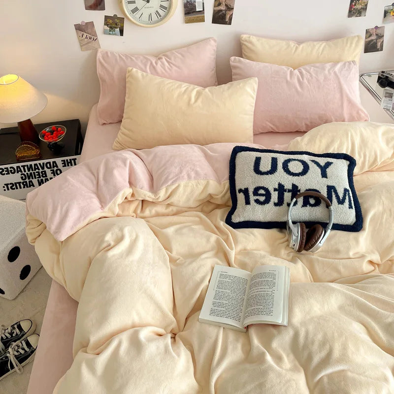 Winter Warm Milk Velvet Duvet Cover Set Queen Bedding Set