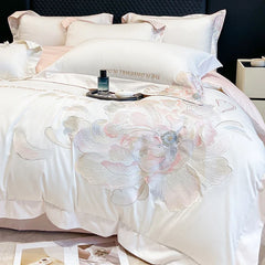 100% Egyptian Cotton Flowers Embroidery Luxury Bedding Set