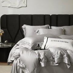Premium 1000TC Lyocell Cotton Flowers Hollow Lace Wide Edge Embroidery Bedding Set
